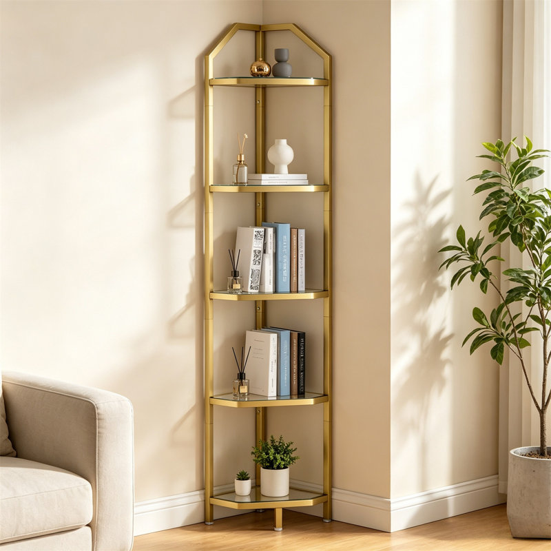 5-Tier Corner Shelf – 70" Tall Ladder Bookcase & Plant Stand, Gold