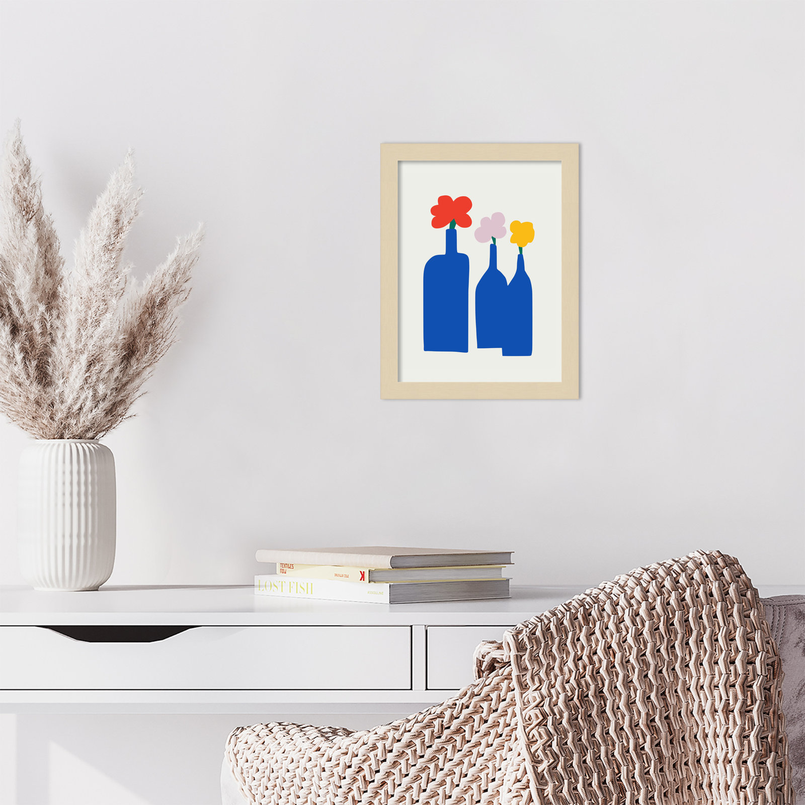 Blue Bottle Vase Print by Little Dean, Brown, 13" H x 10" W