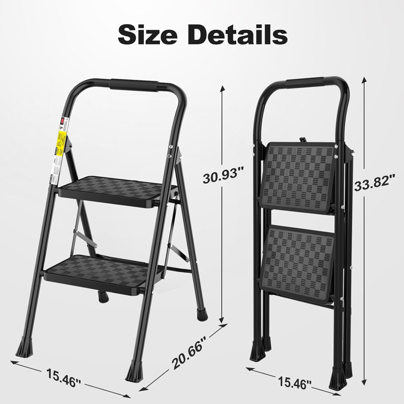 2 Step Ladder, 2 Step Stool For Adults,2 Step Ladder Folding Step Stool With Cushioned Handle Step Ladder With Wide Anti-Slip Pedal Ergonomic Design