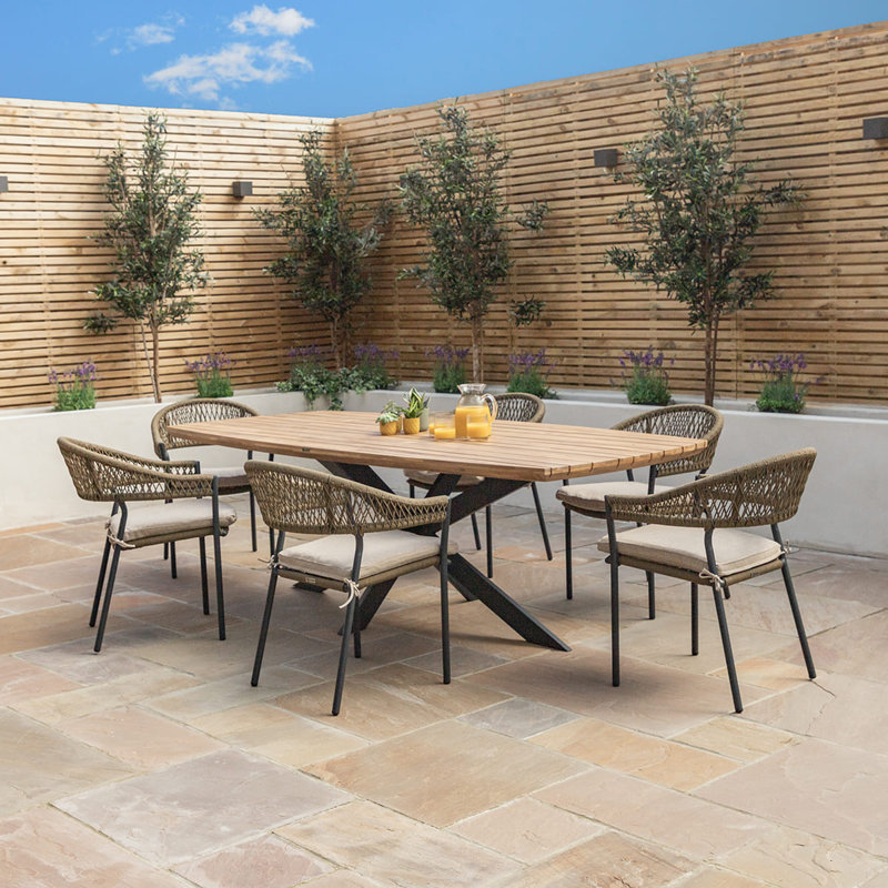 Aderito Rope Weave 6 Seat Oval Dining Set/Sandstone 240cm Long