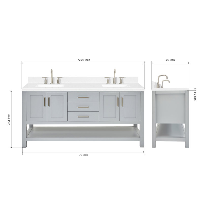ARIEL Magnolia 72 Double Bathroom Vanity with Top, Rectangular, Gray