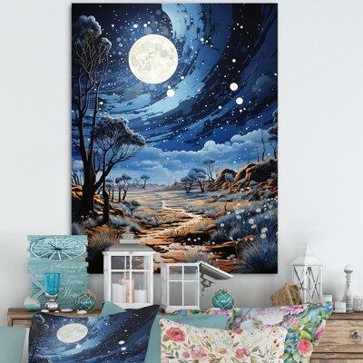 «Cress» bleu marine beige clair de lune pointillisme - reproduction sur toile