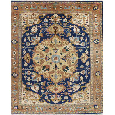 Tapis de la zone en laine bleu/bleu marine 13 pi 8 po x 15 pi 3 po one-of-kind main-noué la new age Skelton
