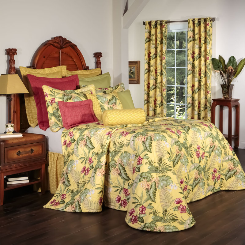 Ferngully Yellow/Green/Pink Standard Cotton Bedspread, Full/Double Bedspread