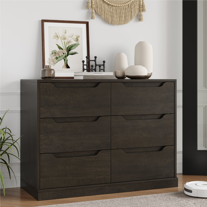 Commode double 6 tiroirs Anjeanette, Brun foncé