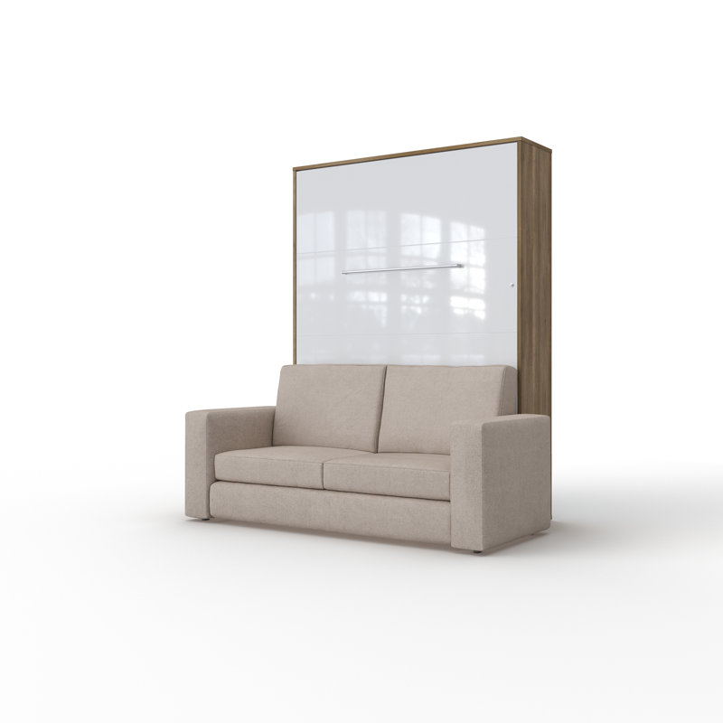 Ayvri Upholstered Murphy Bed, Oak Country/White/Beige