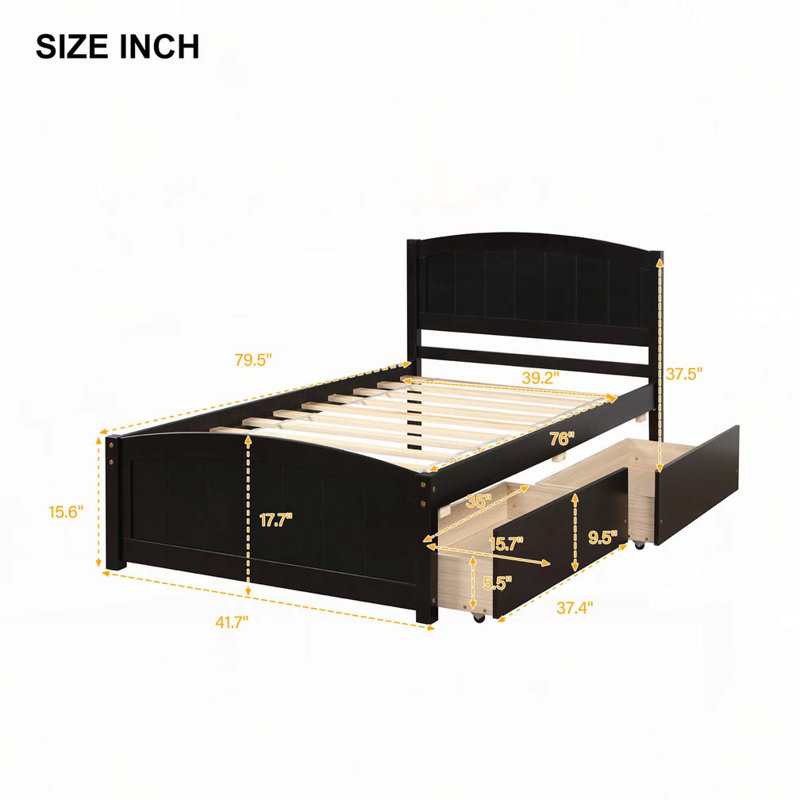 2-Drawers Storage Bed, Espresso