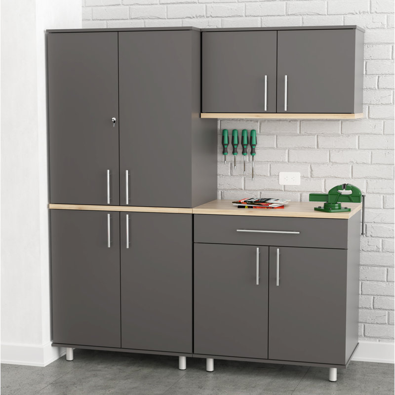 Jezelle 3 Piece Storage System, Dark Gray/Maple