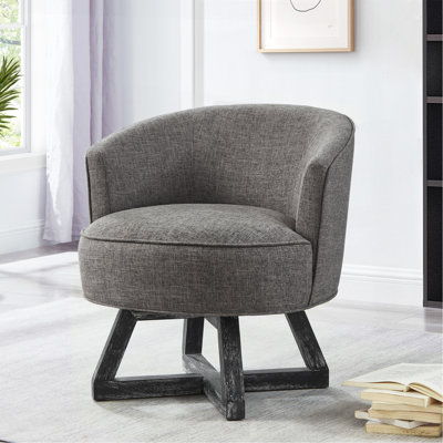 Swivel Chair With Cross-Shaped Wooden Base,Lounge Chair With Solid Wood Legs, 360°Freely Swivel Chair ,  Classic Linen Fabric For Living Room, Bedroom, Office, Dresser -Dark Gray
