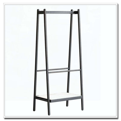 Solid Oak Wood Clothes Rack, Black Rattan Hanger Rack-Clothes Rack With Shelves by Rebrilliant