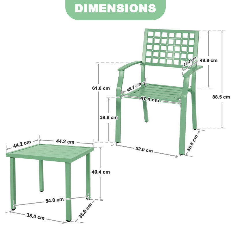 Metal Garden Bistro Set with Stackable Chairs & Square Side Table
