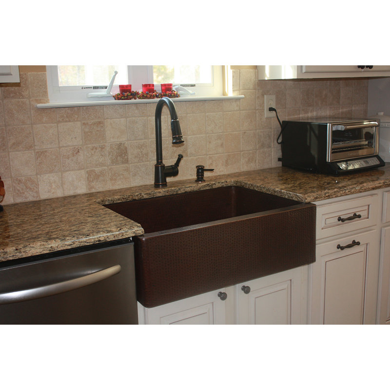 33" Hammered Copper Apron Front Single Basin Kitchen Sink