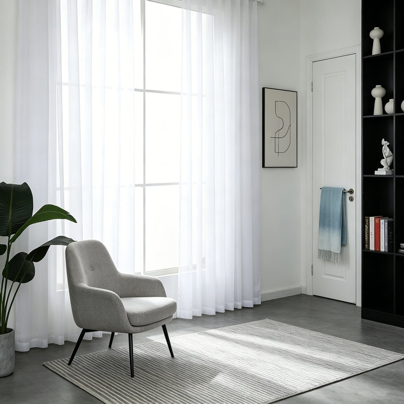 Voile blanc uni avec passe-tringle, L 100 po x L 84 po