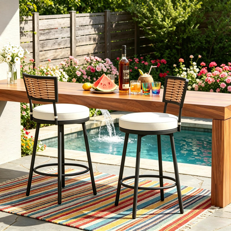 Tabouret de bar et de comptoir pivotant pour l'extérieur avec coussin