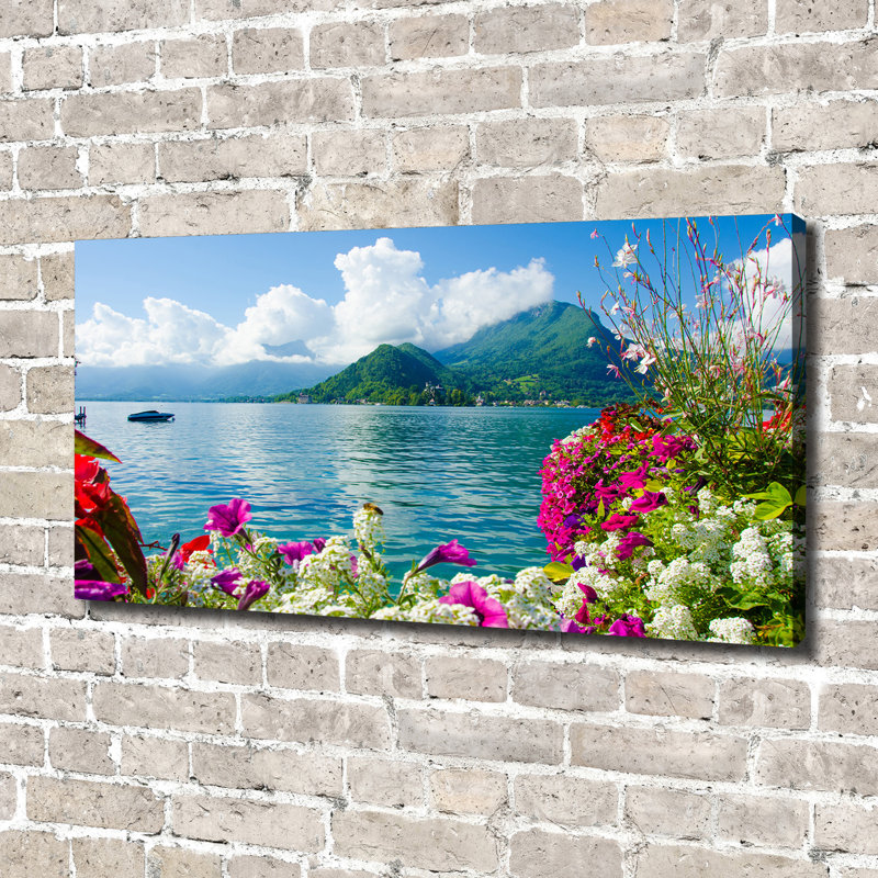 Flowers By The Lake - No Frame Print on Canvas