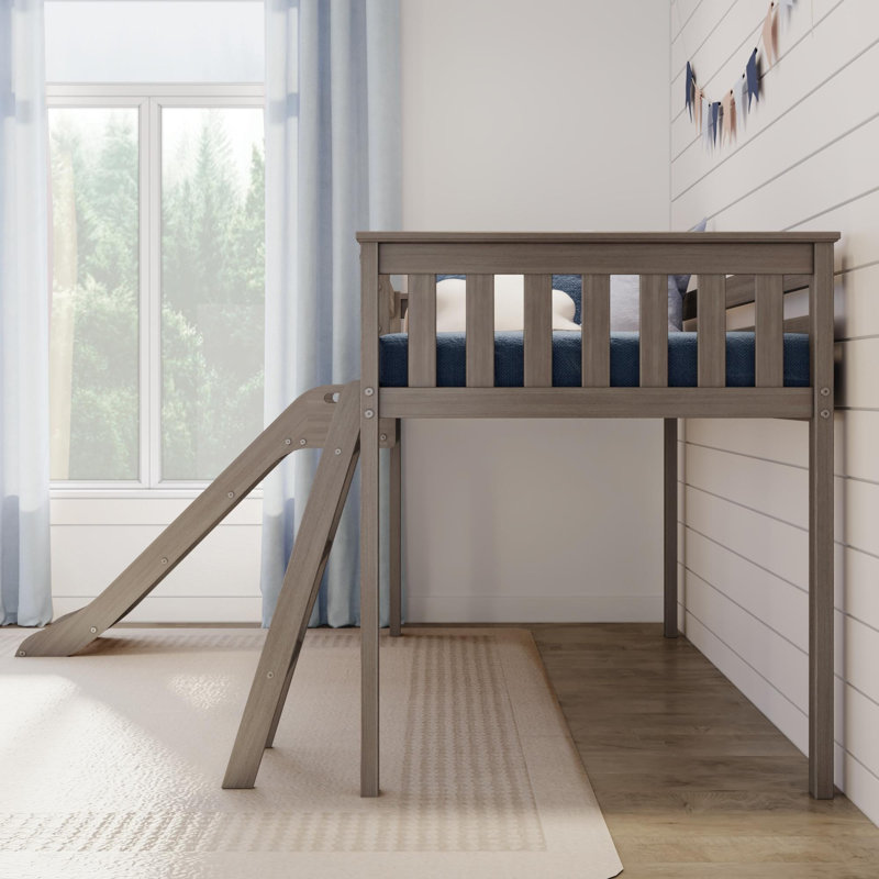 Lit mezzanine simple en bois massif Kincer, Gris foncé