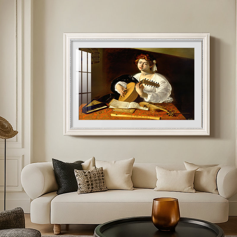 Le joueur de luth (version Wildenstein), v. 1596-Caravage - Toile avec cadre sur mesure, Oui, Craie antique, 30X44