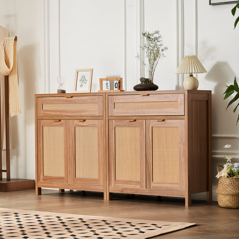 Ensemble de 2 tablettes réglables en rotin avec 4 portes et 2 tiroirs