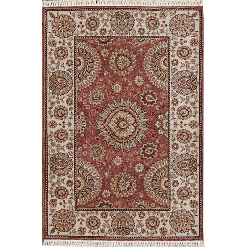 Tapis rouge et ivoire noué à la main de haute qualité