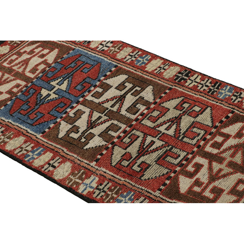 Burano Hand Knotted Wool Geometric Area Rug, Rectangle 10' x 14', Light Red Black