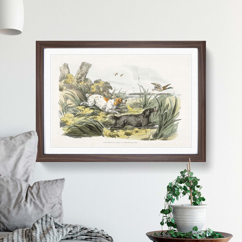 Dogs Chasing Ducks by Henry Alken - Picture Frame Painting Print, 27cm H x 36cm W x 2cm D, Walnut Framed