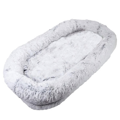 Lit lavable en fausse fourrure pour chien de 71 po x 45 po x 14 po pour somnoler, personnes et animaux confortables, sieste grise, apparence