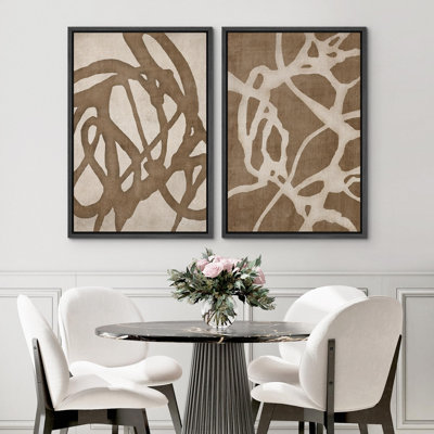Linear Geometry " Natural Flow Abstract Earth Tone Organic Shapes Cozy Neutral Minimal Decor Nordic Zen Boho Bedroom " 2 - Pieces