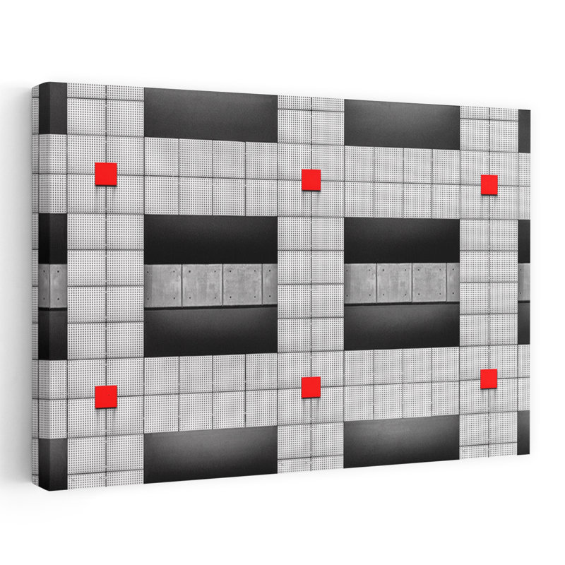 Carrés rouges, architecture géométrique abstraite, art mural contemporain, H 32 po x l 48 po