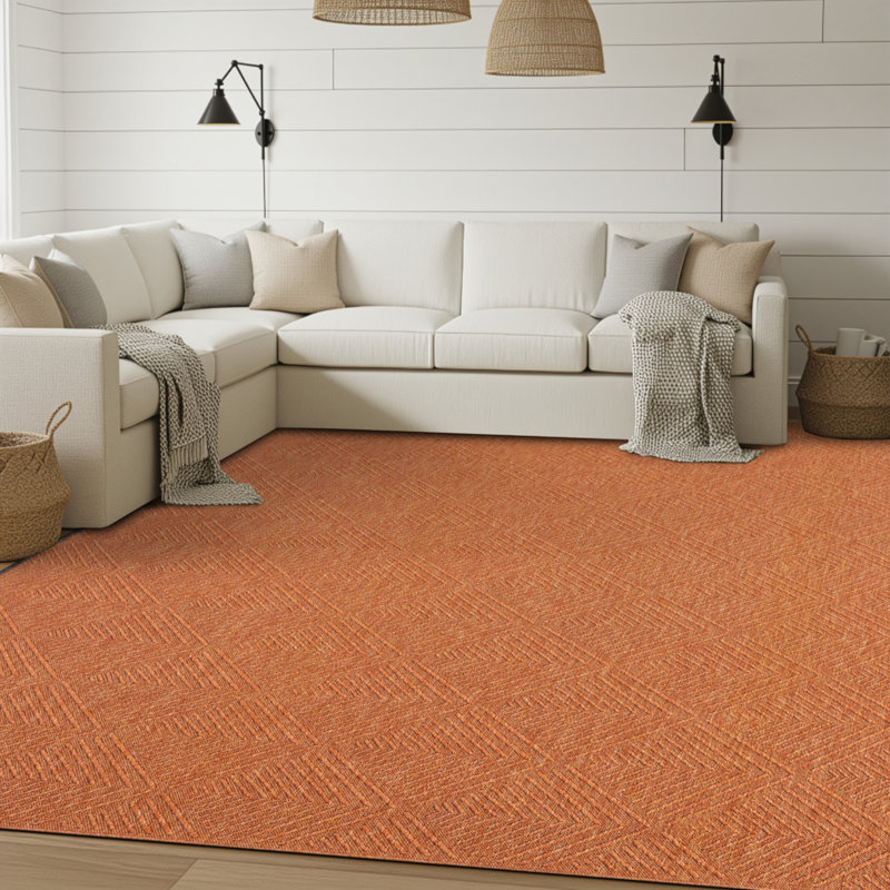 Tapis orange lavable à la machine Breneisha, Rectangle 5 pi x 6 pi 11 po