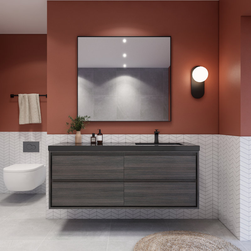 Ensemble de meuble-lavabo simple 60 po Vickye, Chêne gris