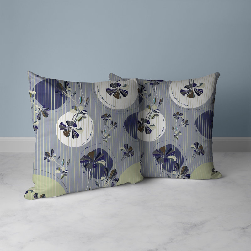 Coussin décoratif réversible intérieur / extérieur Circular Garden, H 20 po x l 20 po, Bleu / gris