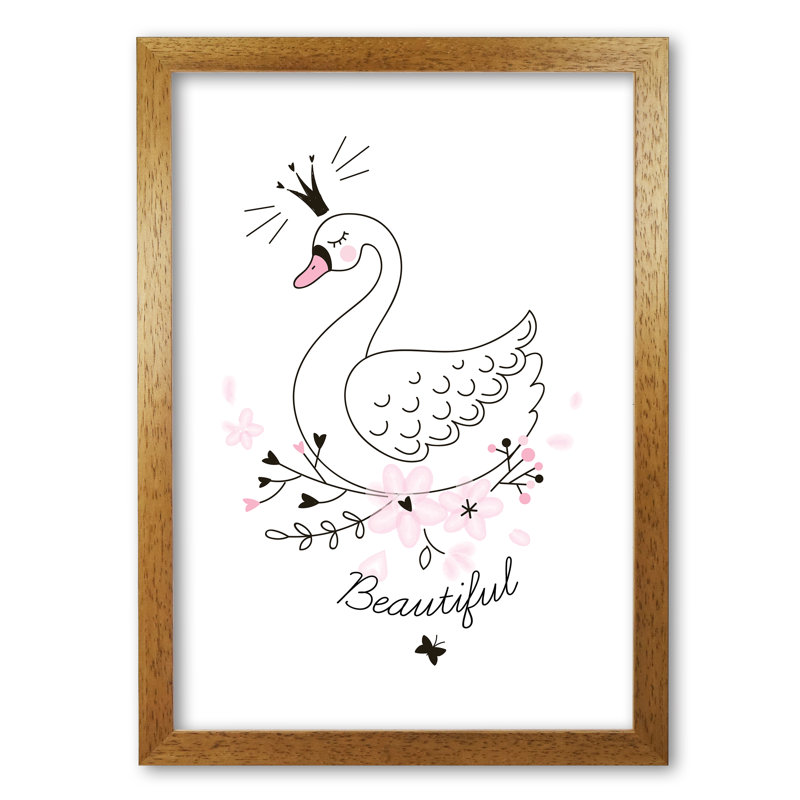 Beautiful Swan - Painting, 60 cm H x 42 cm W x 5 cm D, Honey Oak Frame