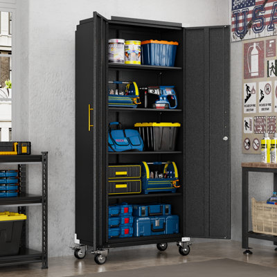 Armoire de rangement à outils en métal 70,9 "avec serrure et 4 tablettes réglables pour le garage, la maison, le bureau