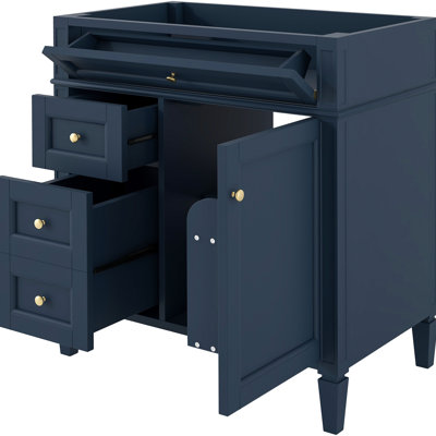 Meuble-lavabo de 30 po au design moderne, 3 tiroirs avec tiroir coulissant, rangement pour porte d'armoire, tablette réglable, glissières de tiroir en métal lisse, rangement divers, pieds romains, texture