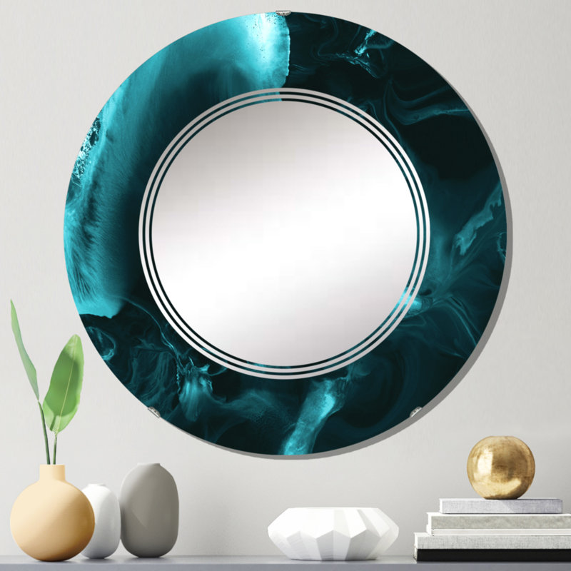 Miroir mural turquoise et liquide, art moderne, nuage liquide turquoise, 24 po x 24 po