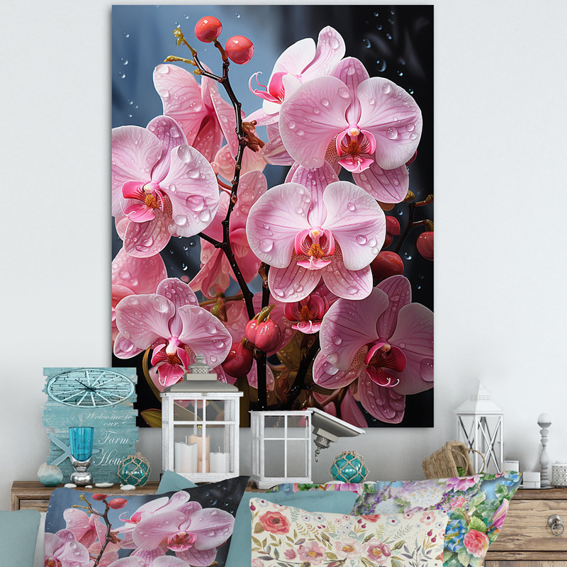 Orchidées roses, orchidées roses, fusion néon II sur toile, Toile tendue, H 20 po x l 12 po x P 1 po