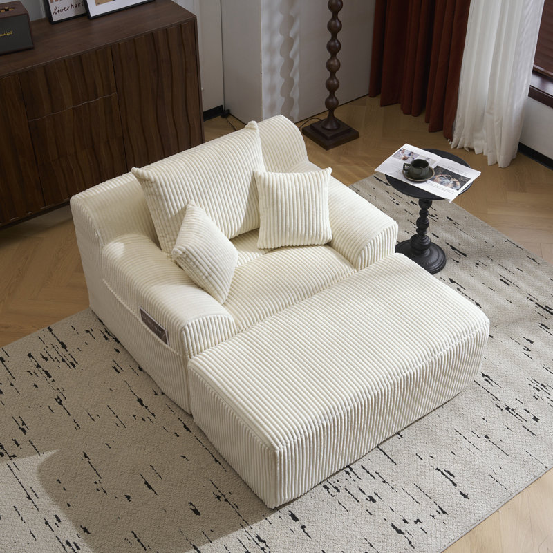 Chaise longue surdimensionnée avec 3 coussins confortables, Beige