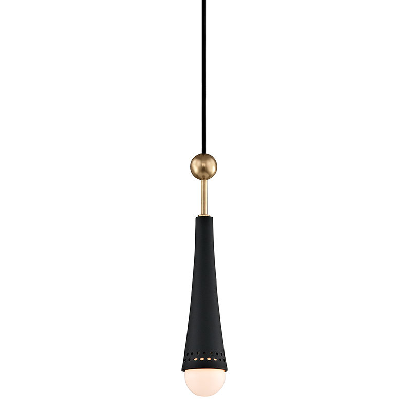 Luminaire suspendu conique à 1 lumière Tupelo, Laiton vieilli / noir