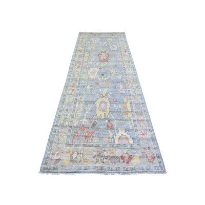 4'0" x 11'7" New Hand Knotted Grey Wool Runner Oriental Rug - MOA10273296