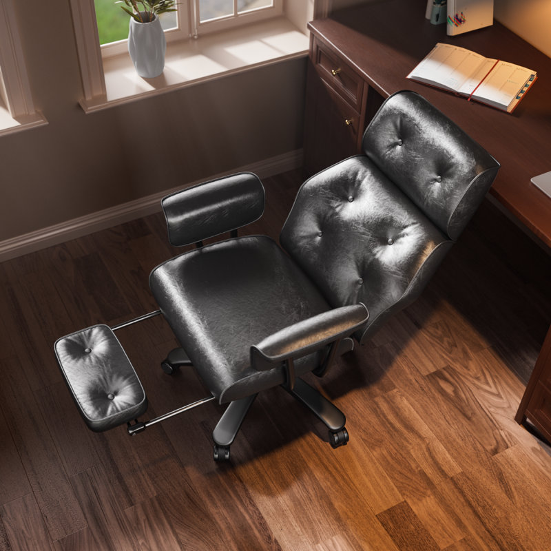 Fauteuil de bureau inclinable en cuir avec repose-pieds Vintage, Noir