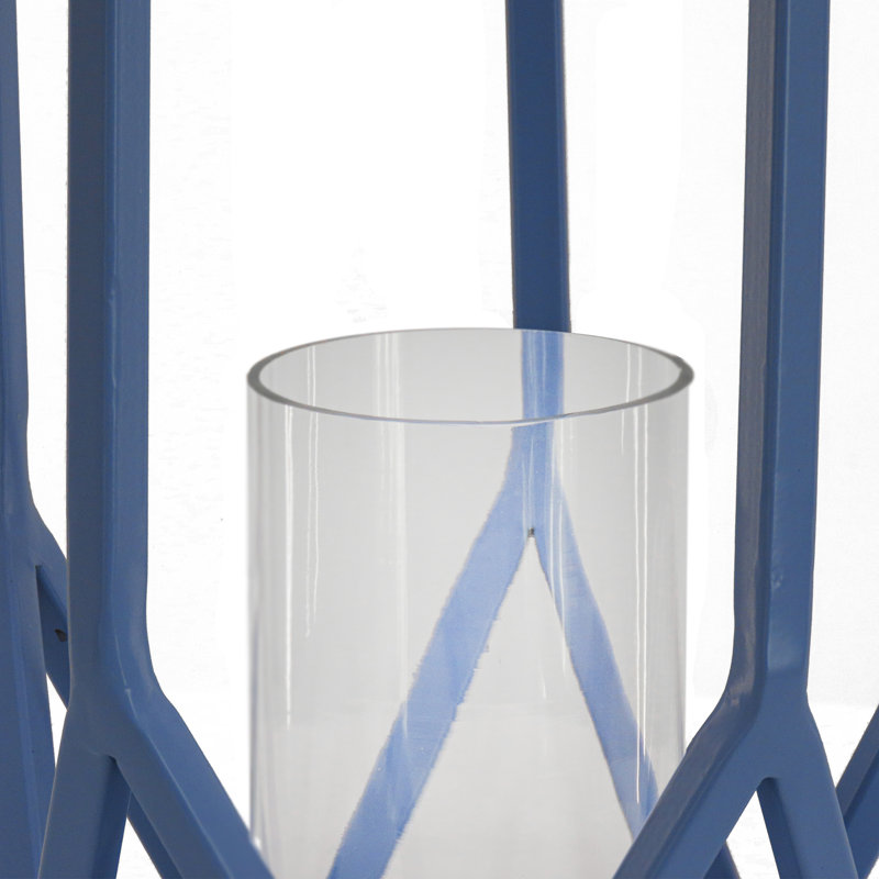 11'' H Iron Tabletop Lantern, Ice Melt Blue