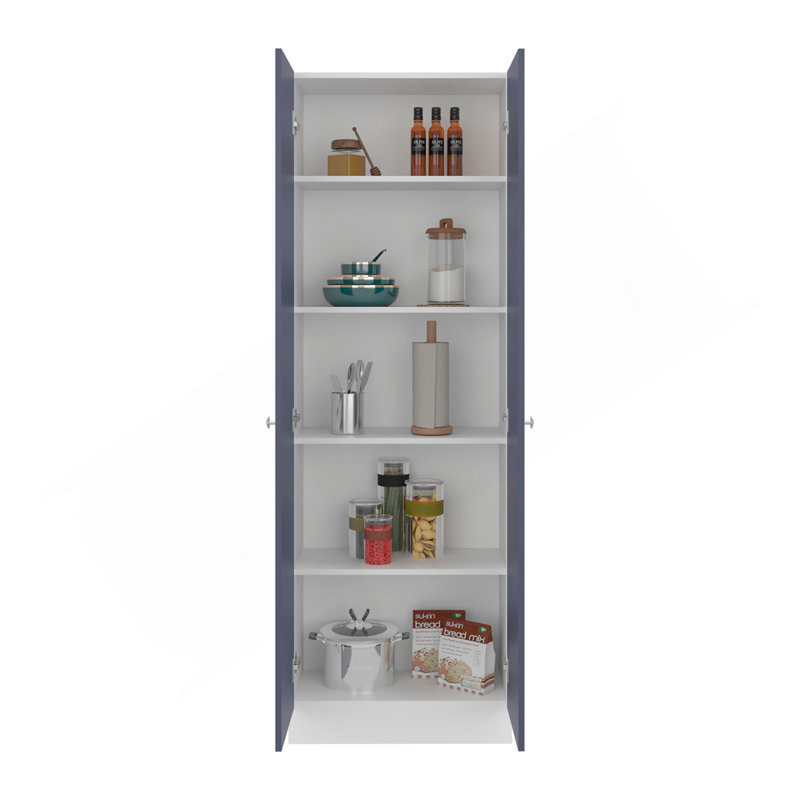 Armoire polyvalente avec cinq tablettes et portes de rangement pour la cuisine et la maison ARIZona CITY, Kronos blanc et bleu Kronos