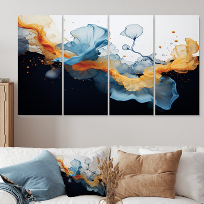 Crescentino - Liquid ink Abstract Wall Art 4 Piece