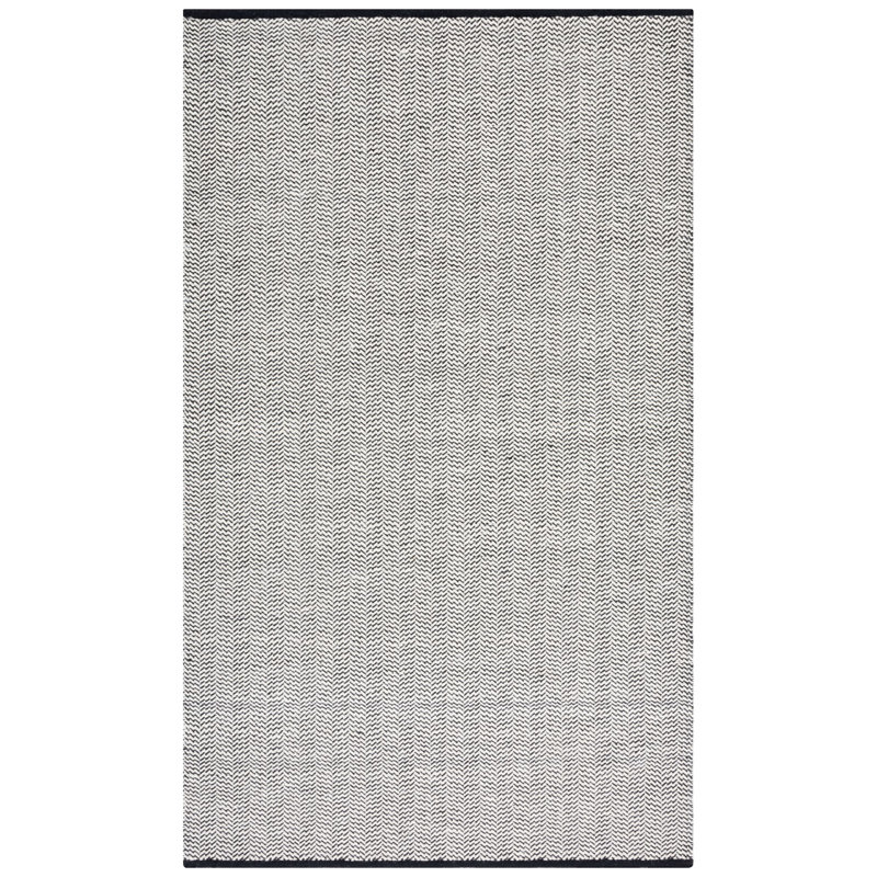 Tapis géométrique noir / ivoire en coton tissé à la main Vermont, Rectangle 4 pi x 6 pi