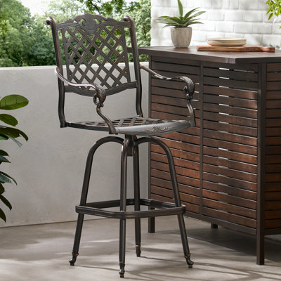 Tabouret de bar pivotant en fonte d'aluminium, pieds inclus, 66,3 cm (l) x 74,3 cm (h), couleur cuivre, motif losange traditionnel, fonctionnel, résistant à la rouille et aux intempéries, assise de 74,3 cm.