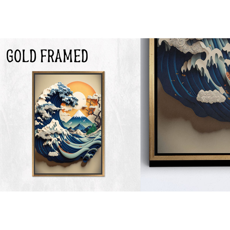 Affiche imprimée sur toile The Great Wave: Modern Living Room Decor, 1P GoldFramedCanves, H : 27,6 x L : 19,8 pouces