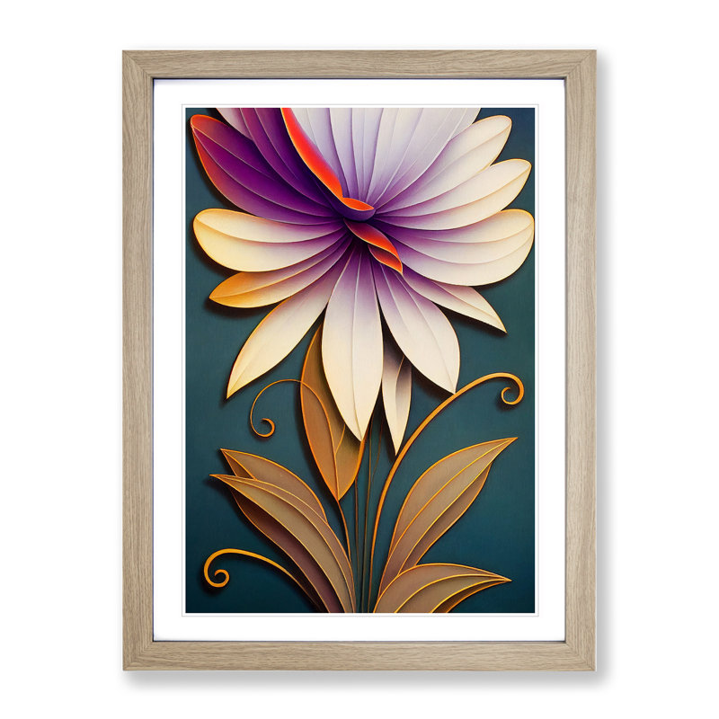 Art Deco Flower No.5 - Wrapped Canvas Print, 34cm H x 25cm W, Oak Frame