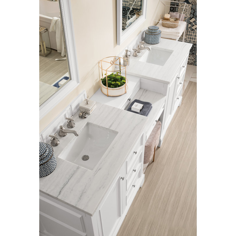 De Soto 94''  W Double Vanity, Bright White, Carrara White