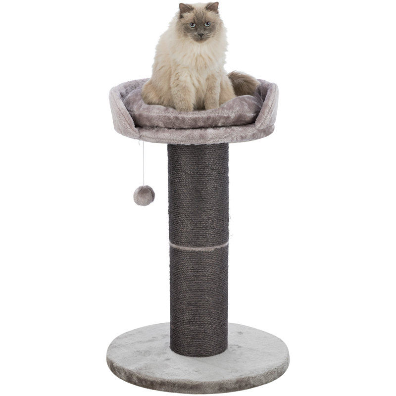 Gray Sisal 35" Cat Scratching Post with Plush Bed and Toy