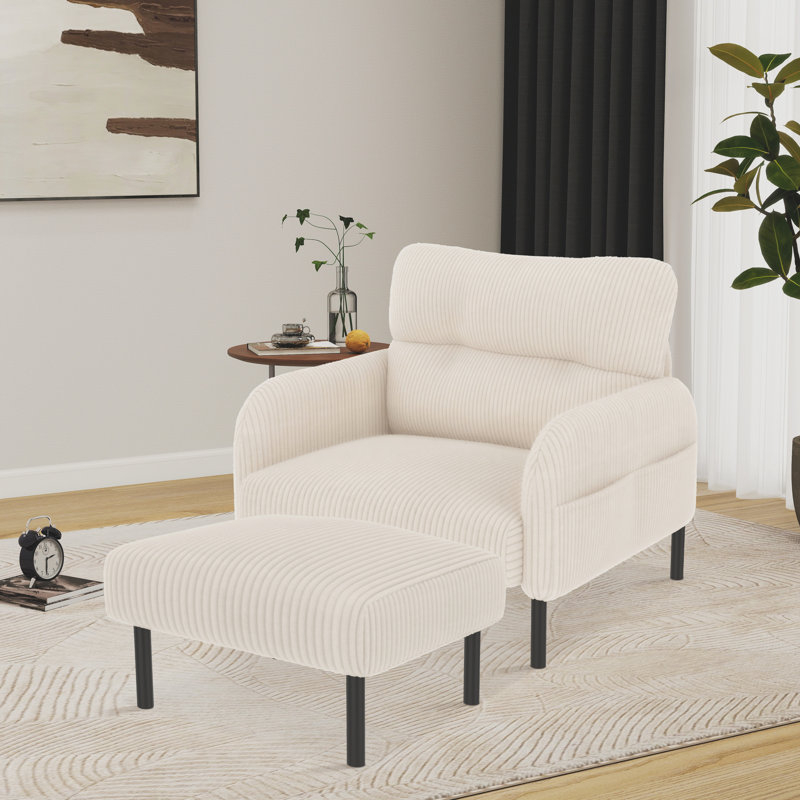 Fauteuil rembourré avec repose-pieds, Beige